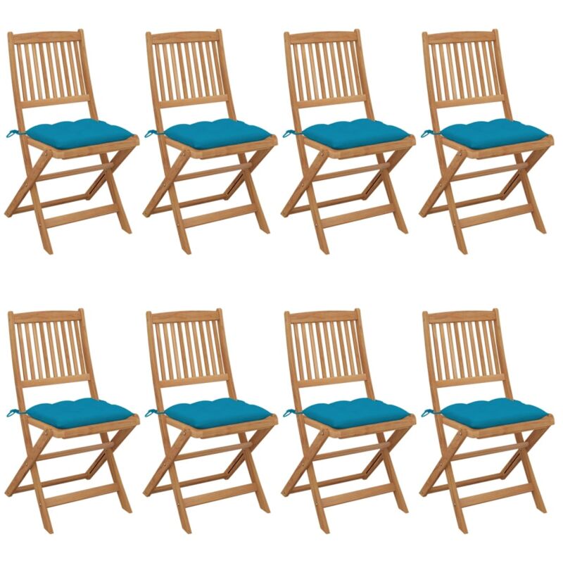 

vidaXL Sillas de jardín plegables 8 uds y cojines madera maciza acacia - Marrón