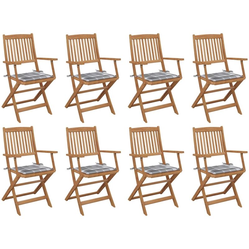 

vidaXL Sillas de jardín plegables 8 uds y cojines madera maciza acacia - Marrón