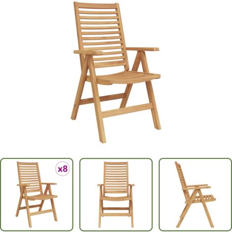 vidaXL Sillas de jardín plegables -  Silla de Jardín 8 pcs Marrón 52 x 64.5 x 108 cm