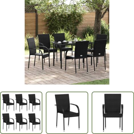 vidaXL Sillas de jardín ratán -  Sillas de jardín apilables 6 unidades ratán sintético negro