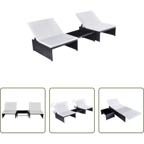 vidaXL Sillas de jardín ratán -  Sillas de jardín reclinables con mesa 2 uds ratán PE negro