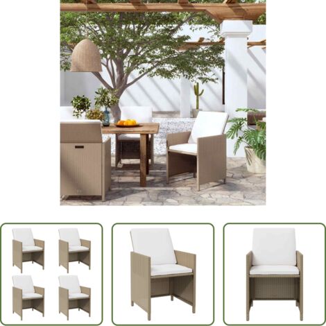 vidaXL Sillas de jardín ratán sintético -  Sillas de jardín con cojines 4 unidades ratán sintético beige