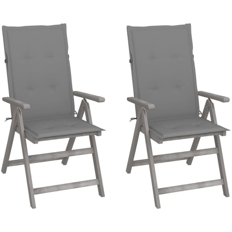 

vidaXL Sillas de jardín reclinables 2 uds madera maciza acacia cojines - Gris