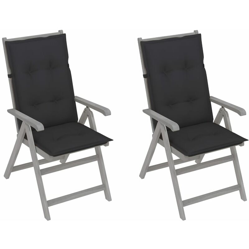 

vidaXL Sillas de jardín reclinables 2 uds madera maciza acacia cojines - Gris