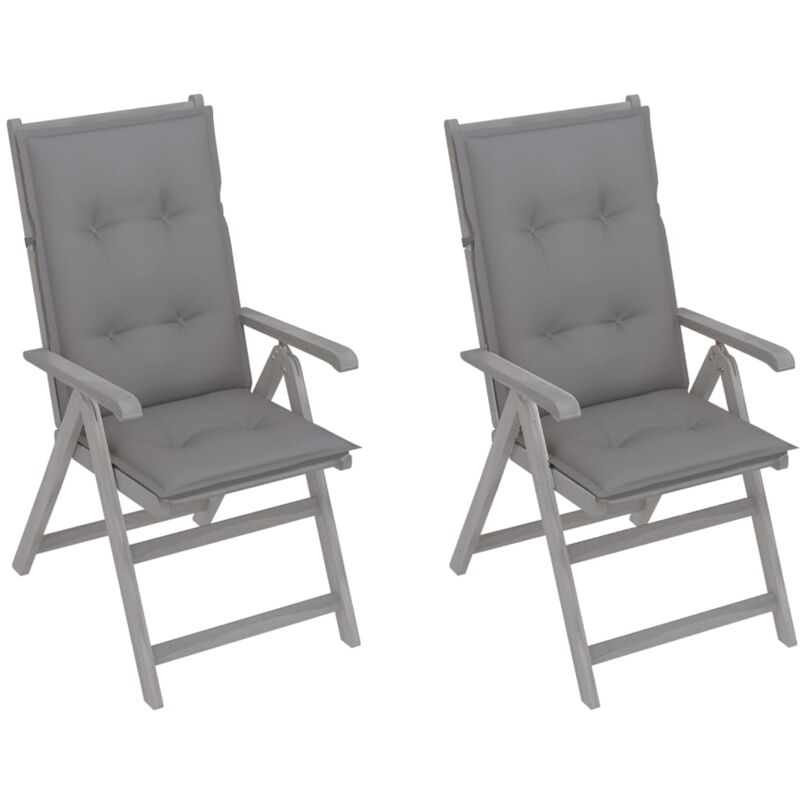 

vidaXL Sillas de jardín reclinables 2 uds madera maciza acacia cojines - Gris