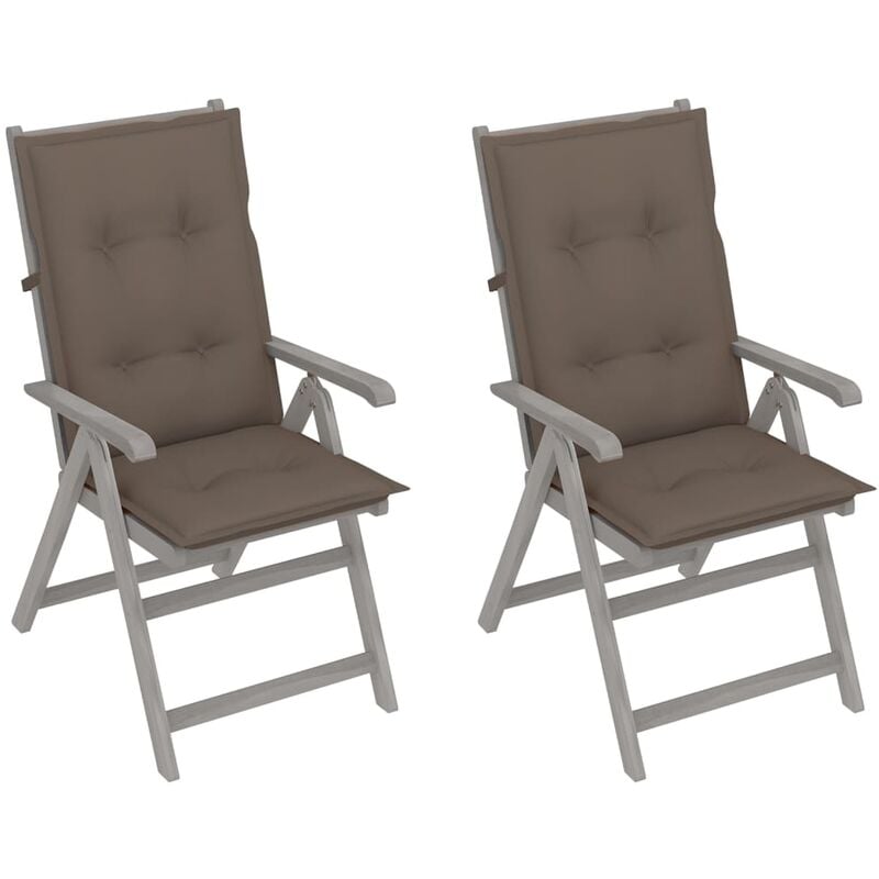 

vidaXL Sillas de jardín reclinables 2 uds madera maciza acacia cojines - Gris