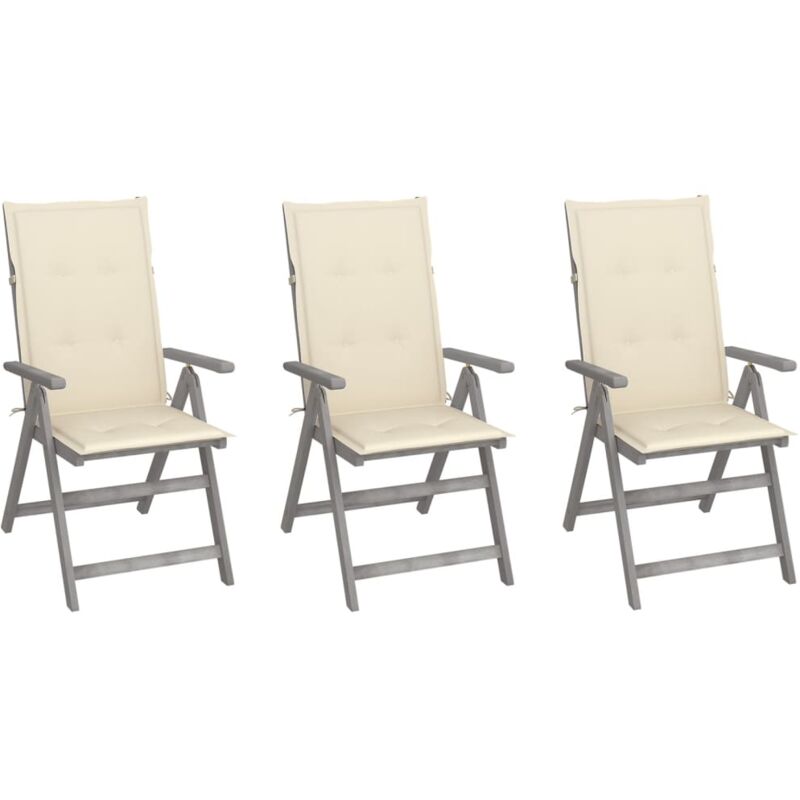 

vidaXL Sillas de jardín reclinables 3 uds madera maciza acacia cojines - Gris