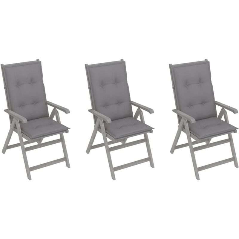 

vidaXL Sillas de jardín reclinables 3 uds madera maciza acacia cojines - Gris