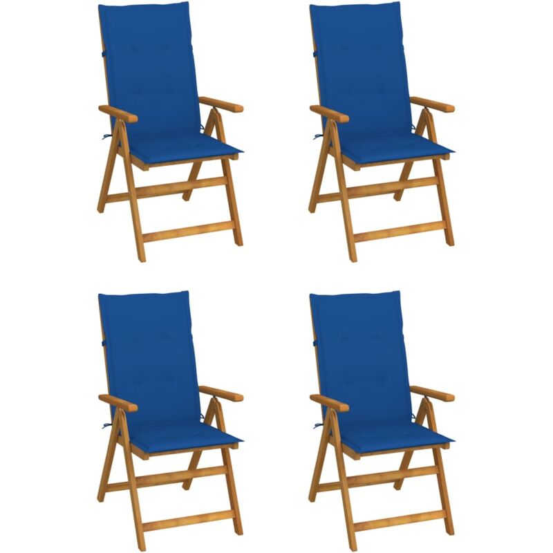 

vidaXL Sillas de jardín reclinables 4 uds madera maciza acacia cojines - Azul