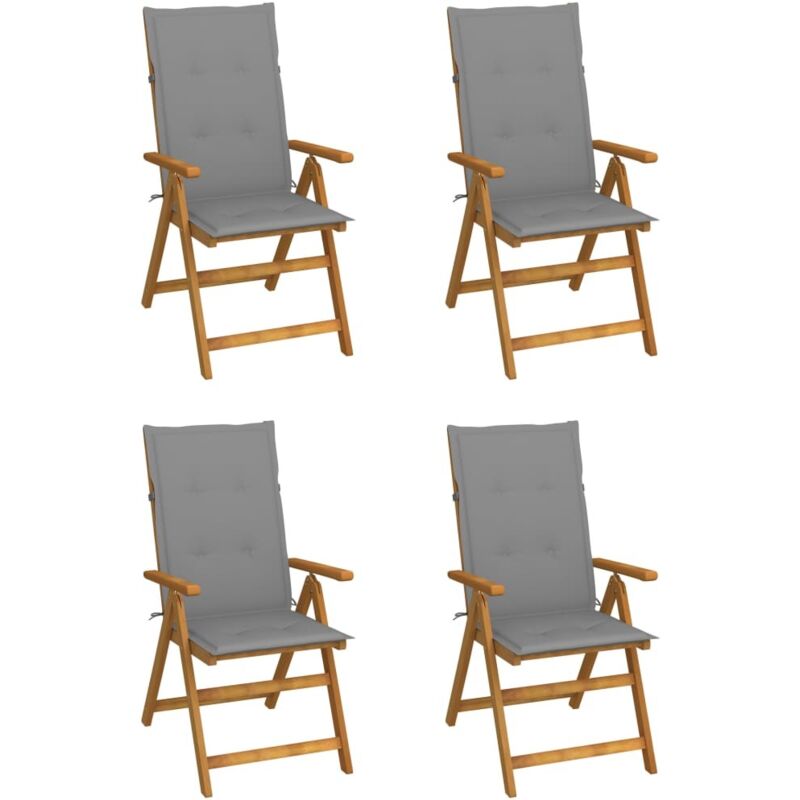 

Sillas de jardín reclinables 4 uds madera maciza acacia cojines - Gris - Vidaxl
