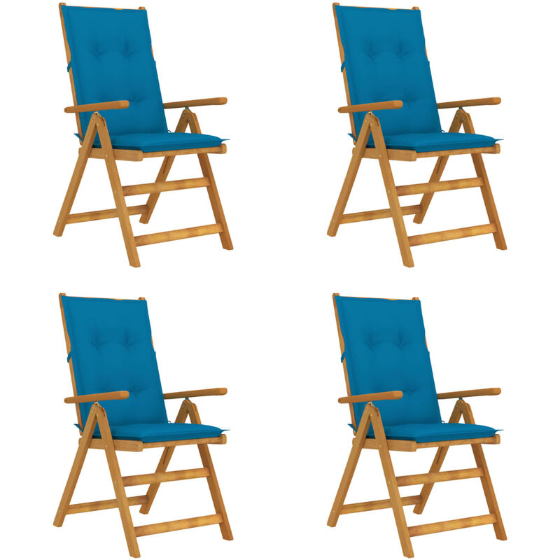 

Sillas de jardín reclinables 4 uds madera maciza acacia cojines - Azul - Vidaxl