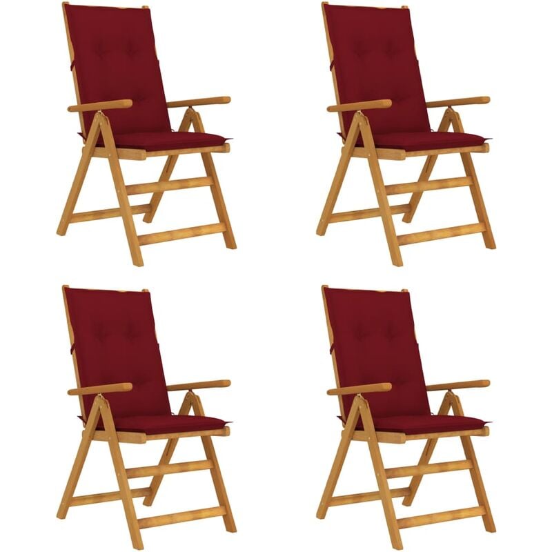 

Sillas de jardín reclinables 4 uds madera maciza acacia cojines - Rojo - Vidaxl