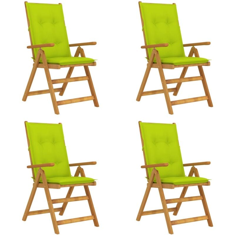 

vidaXL Sillas de jardín reclinables 4 uds madera maciza acacia cojines - Verde