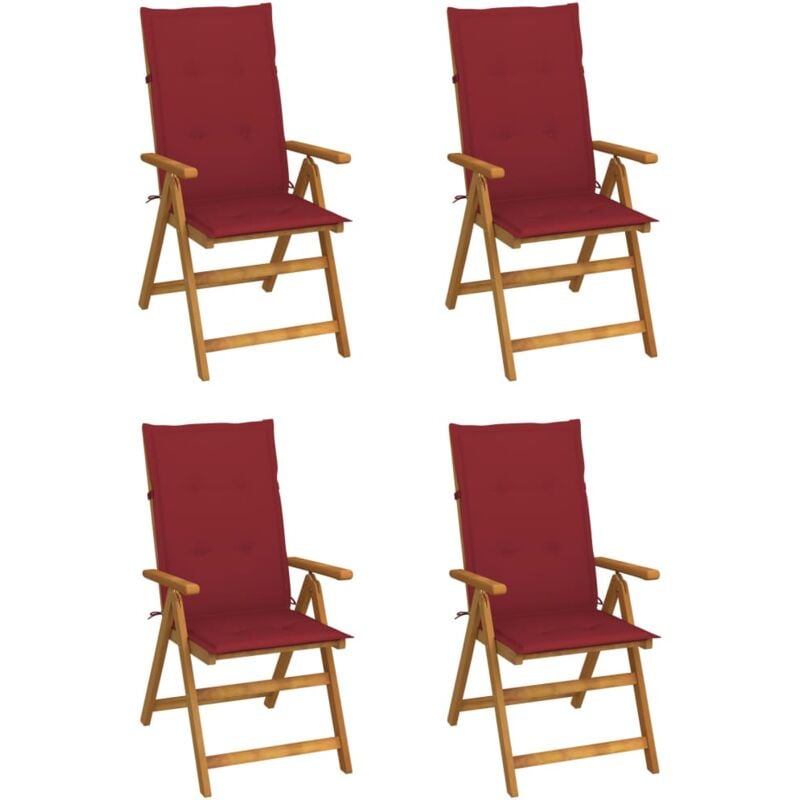 

Sillas de jardín reclinables 4 uds madera maciza acacia cojines - Rojo - Vidaxl