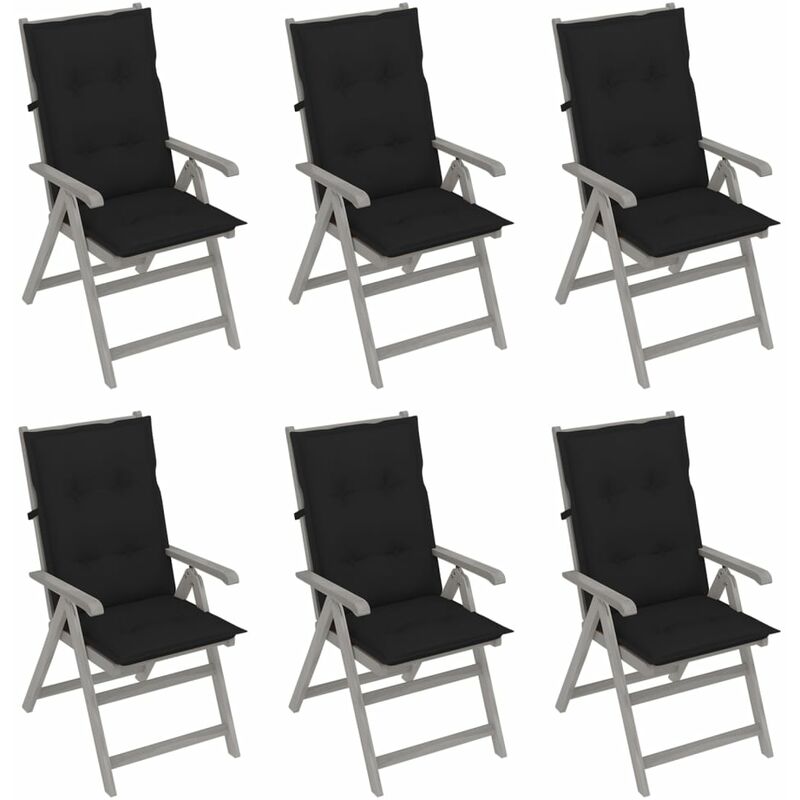 

vidaXL Sillas de jardín reclinables 6 uds madera maciza acacia cojines - Gris