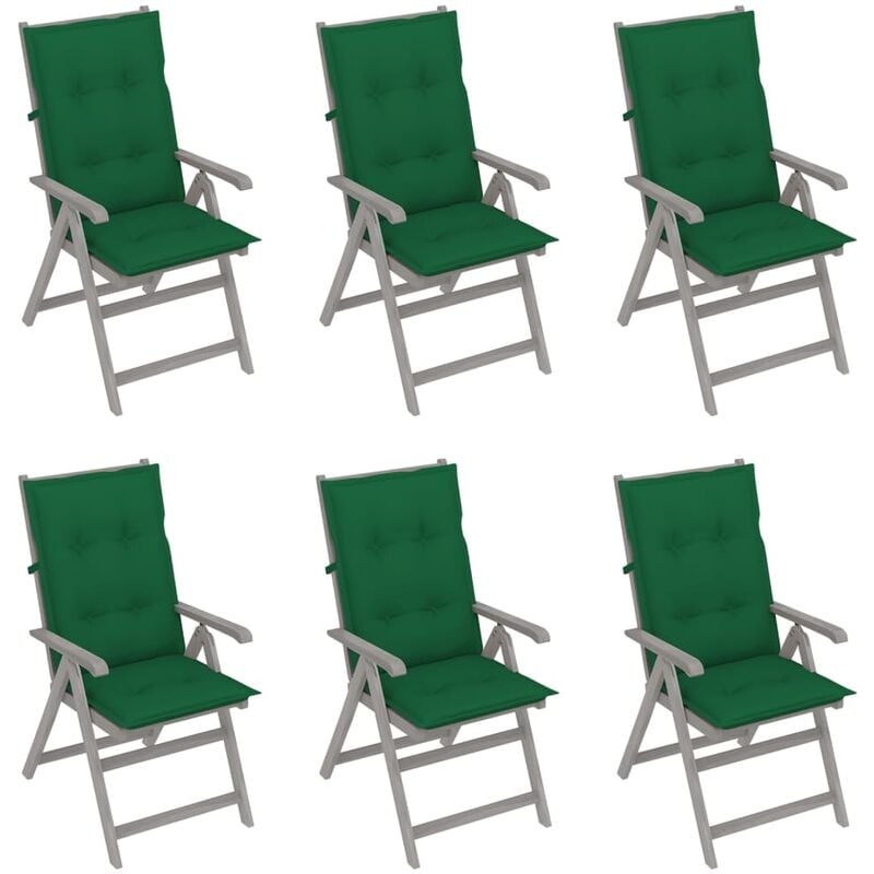 

vidaXL Sillas de jardín reclinables 6 uds madera maciza acacia cojines - Gris