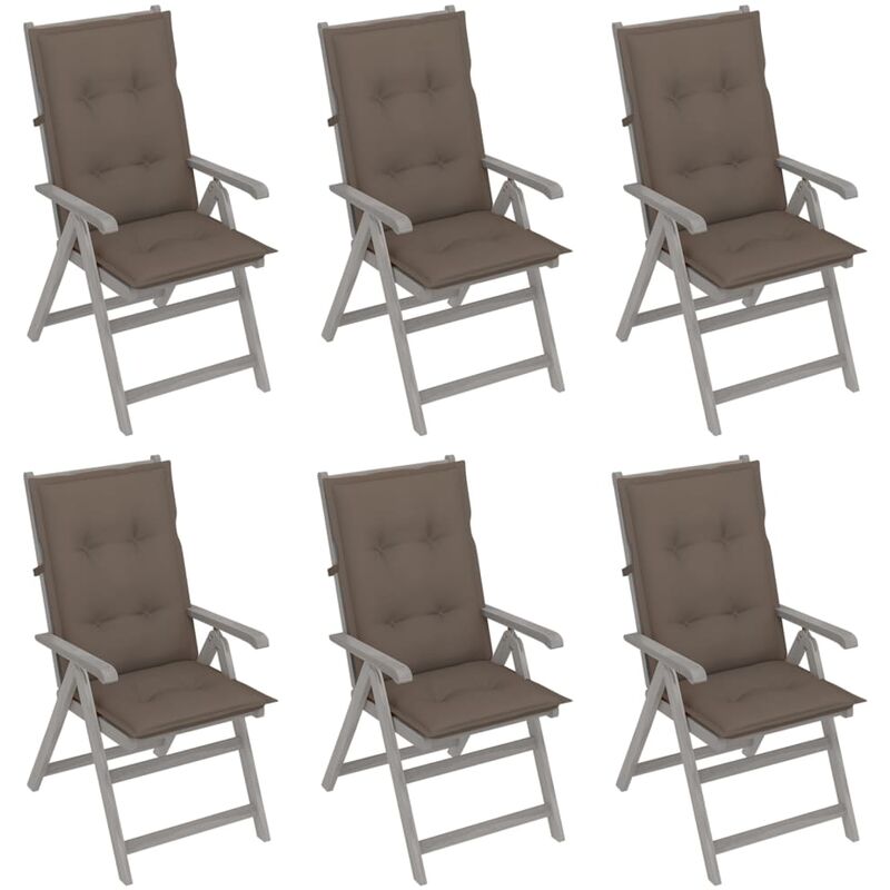 

vidaXL Sillas de jardín reclinables 6 uds madera maciza acacia cojines - Gris