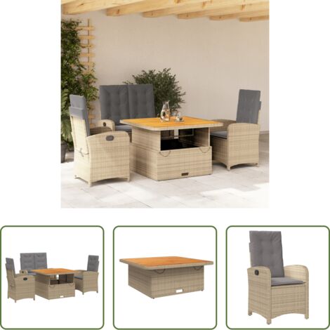 vidaXL Sillas de jardín reclinables -  Set de comedor jardín con cojines 4 pzas ratán sintético beige