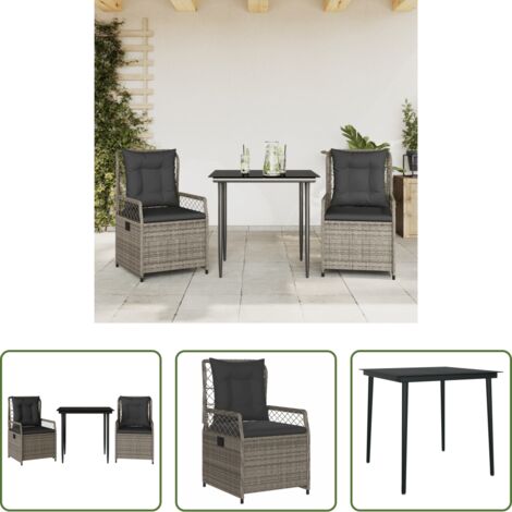 vidaXL Sillas de jardín -  Set comedor de jardín 3 piezas con cojines ratán sintético gris