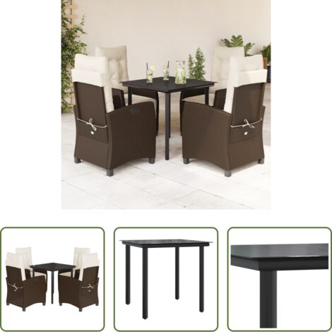 vidaXL Sillas de jardín -  Set comedor de jardín 5 piezas y cojines ratán sintético marrón