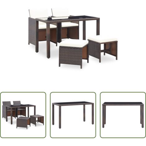 vidaXL Sillas de jardín -  Set comedor de jardín 5 piezas y cojines ratán sintético marrón