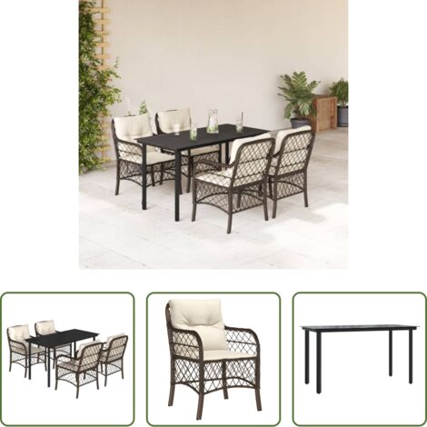 vidaXL Sillas de jardín -  Set comedor de jardín 5 piezas y cojines ratán sintético marrón