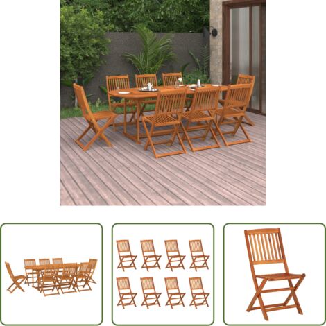 vidaXL Sillas de jardín -  Set comedor de jardín 9 piezas madera maciza acacia 220x90x75cm