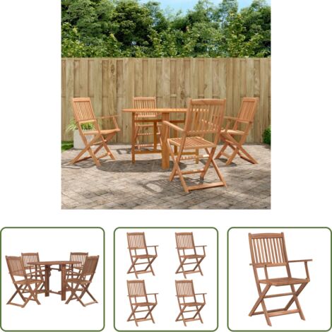 vidaXL Sillas de jardín -  Set comedor de jardín plegable 5 piezas madera maciza de acacia