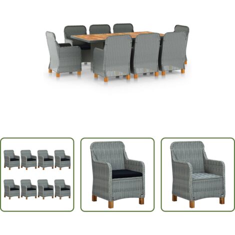 vidaXL Sillas de jardín -  Set comedor jardín 9 pzas y cojines ratán sintético gris claro