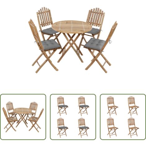 vidaXL Sillas de jardín -  Set de comedor de jardín plegable 5 piezas con cojines bambú