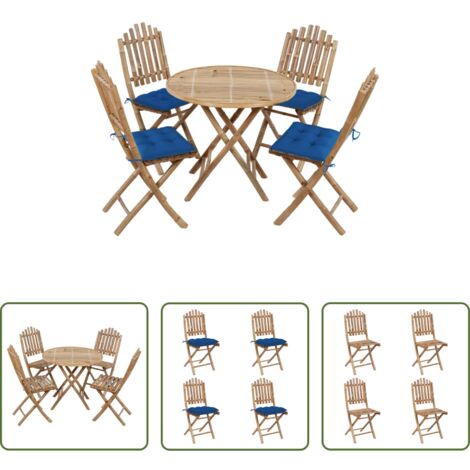 vidaXL Sillas de jardín -  Set de comedor de jardín plegable 5 piezas con cojines bambú