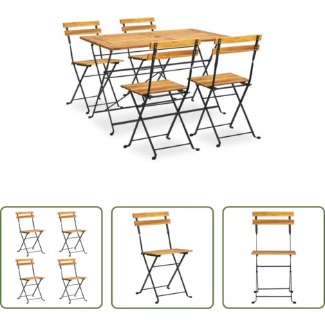 vidaXL Sillas de jardín -  Set de comedor de jardín plegable 5 pzas madera maciza acacia