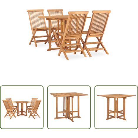 vidaXL Sillas de jardín -  Set de comedor de jardín plegable 5 pzas madera maciza de teca