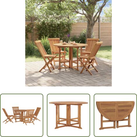 vidaXL Sillas de jardín -  Set de comedor de jardín plegable 5 pzas madera maciza de teca