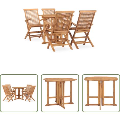 vidaXL Sillas de jardín -  Set de comedor de jardín plegable 5 pzas madera maciza de teca