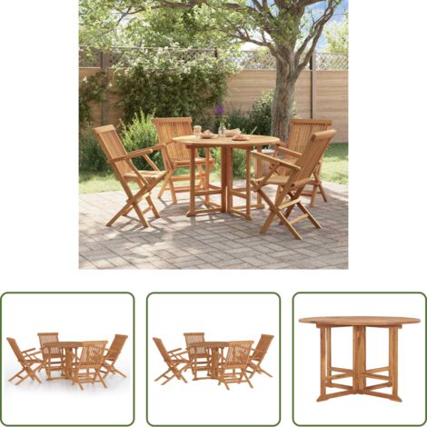vidaXL Sillas de jardín -  Set de comedor de jardín plegable 5 pzas madera maciza de teca