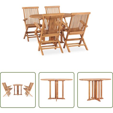 vidaXL Sillas de jardín -  Set de comedor de jardín plegable 5 pzas madera maciza de teca