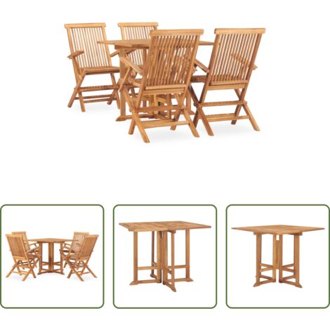 vidaXL Sillas de jardín -  Set de comedor de jardín plegable 5 pzas madera maciza de teca