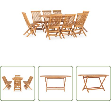vidaXL Sillas de jardín -  Set de comedor de jardín plegable 9 pzas madera maciza de teca