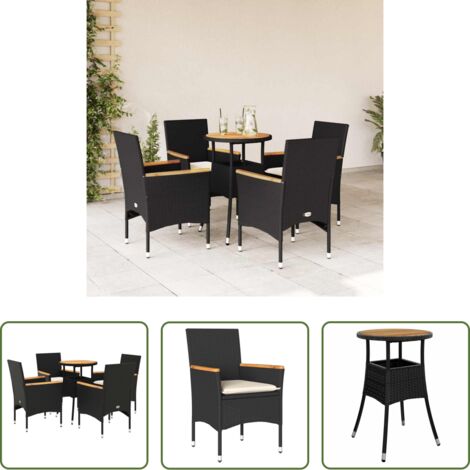 vidaXL Sillas de jardín -  Set de comedor jardín 5 pzas con cojines ratán PE acacia negro