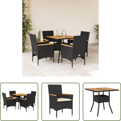 vidaXL Sillas de jardín -  Set de comedor jardín 5 pzas con cojines ratán PE acacia negro
