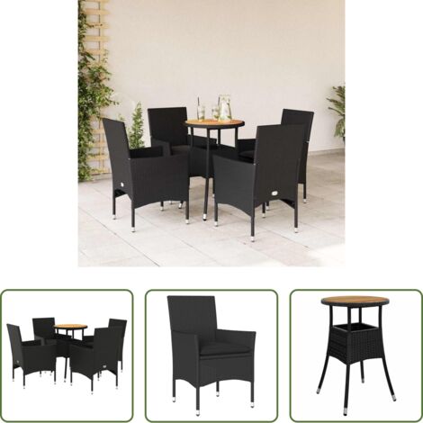 vidaXL Sillas de jardín -  Set de comedor jardín 5 pzas con cojines ratán PE acacia negro