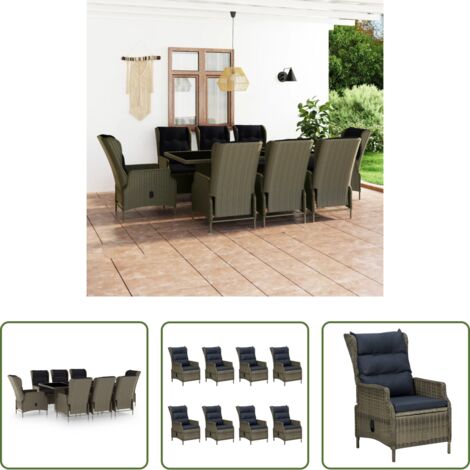 vidaXL Sillas de jardín -  Set de comedor jardín 9 piezas cojines ratán sintético marrón