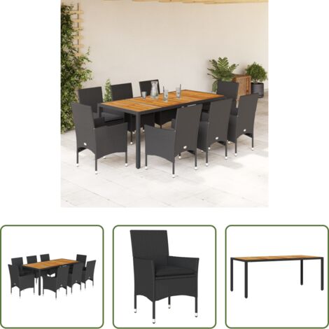 vidaXL Sillas de jardín -  Set de comedor jardín 9 pzas con cojines ratán PE acacia negro