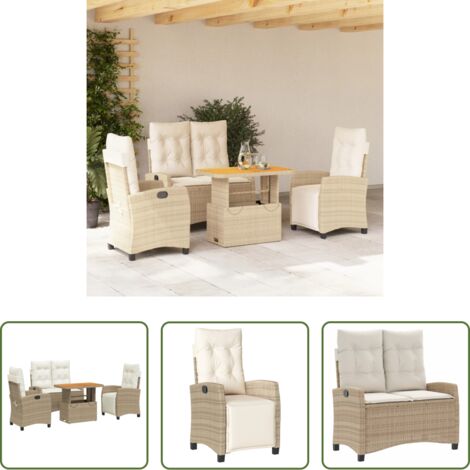 vidaXL Sillas de jardín -  Set de comedor jardín con cojines 4 pzas ratán sintético beige