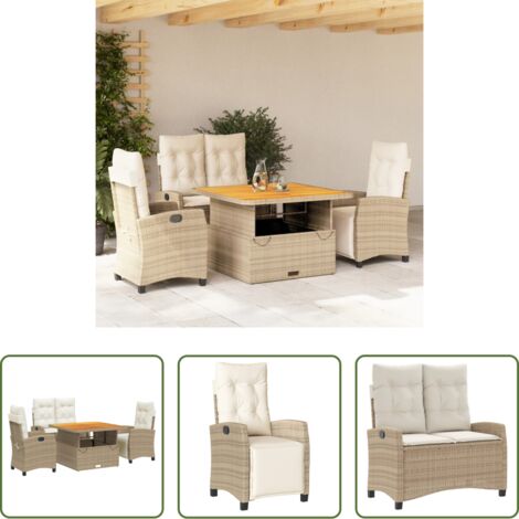 vidaXL Sillas de jardín -  Set de comedor jardín con cojines 4 pzas ratán sintético beige