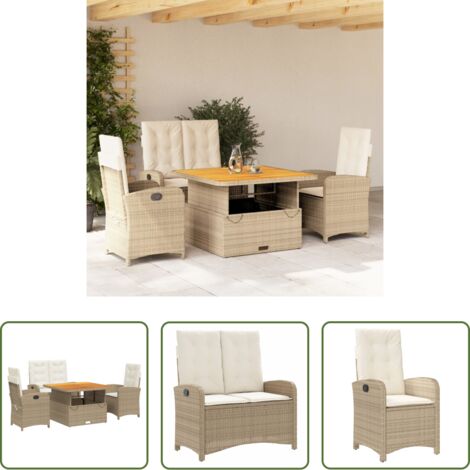vidaXL Sillas de jardín -  Set de comedor jardín con cojines 4 pzas ratán sintético beige