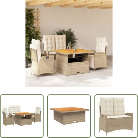 vidaXL Sillas de jardín -  Set de comedor jardín con cojines 4 pzas ratán sintético beige