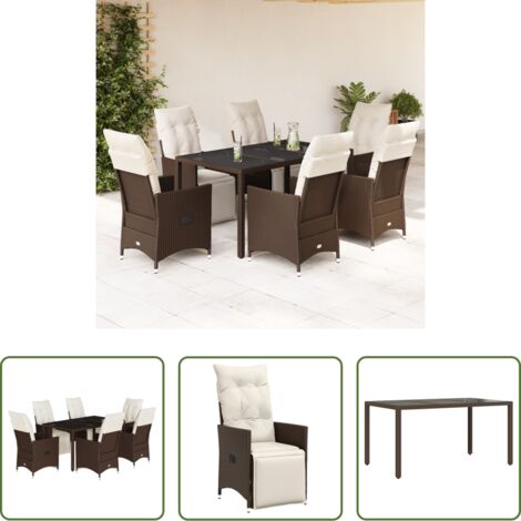 vidaXL Sillas de jardín -  Set de mesa y sillas jardín 7 pzas con cojines ratán PE marrón