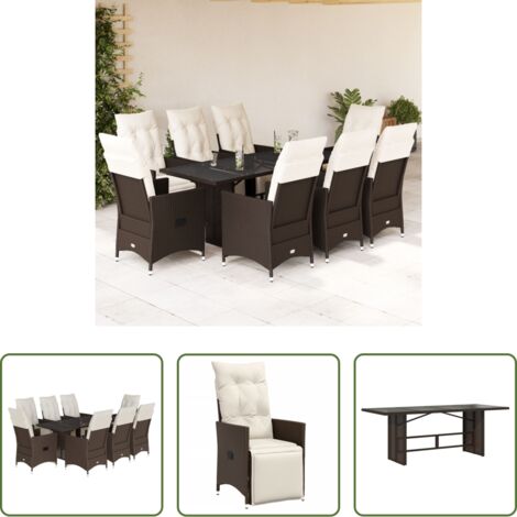 vidaXL Sillas de jardín -  Set de mesa y sillas jardín 9 piezas y cojines ratán PE marrón